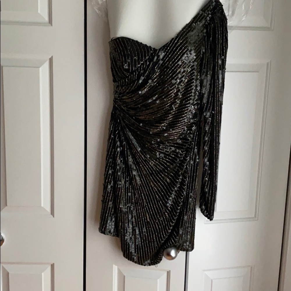 Parker black sequin one sleeve dress